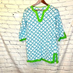 Top It Off Blue White Green Swimsuit Cover-Up Size Medium